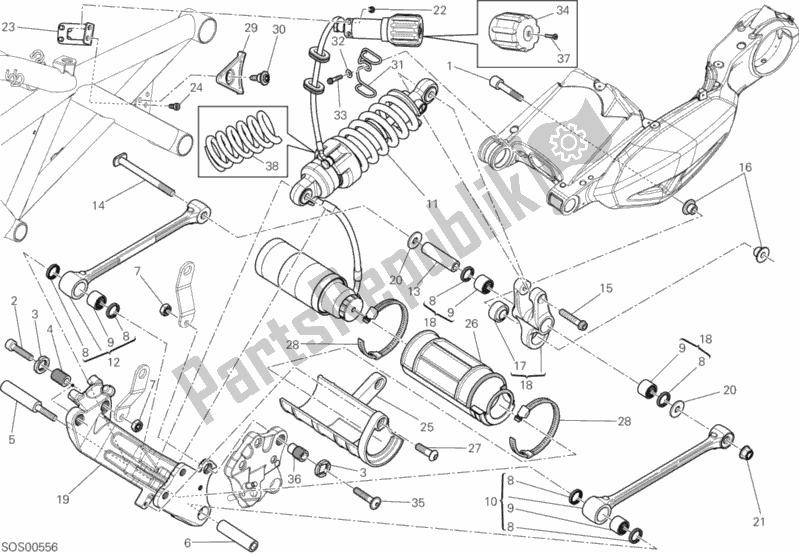 Alle onderdelen voor de Schokdemper Achter van de Ducati Diavel FL USA 1200 2015